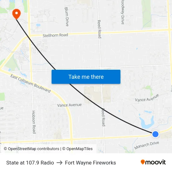 State at 107.9 Radio to Fort Wayne Fireworks map