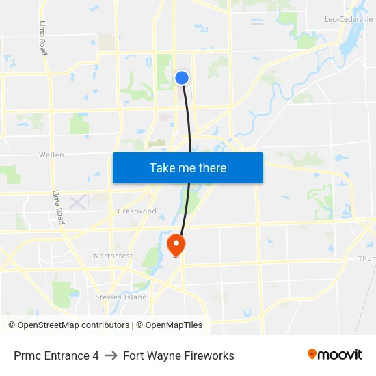 Prmc Entrance 4 to Fort Wayne Fireworks map