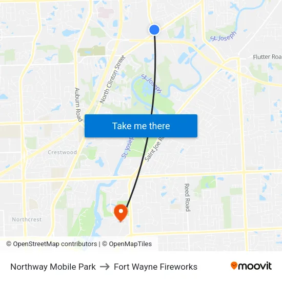 Northway Mobile Park to Fort Wayne Fireworks map