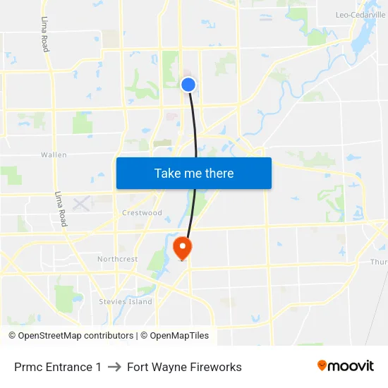 Prmc Entrance 1 to Fort Wayne Fireworks map
