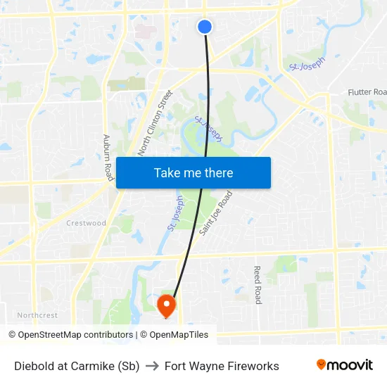 Diebold at Carmike (Sb) to Fort Wayne Fireworks map