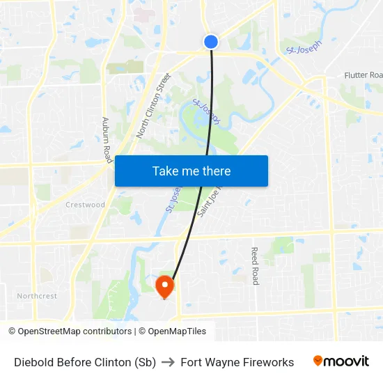 Diebold Before Clinton (Sb) to Fort Wayne Fireworks map