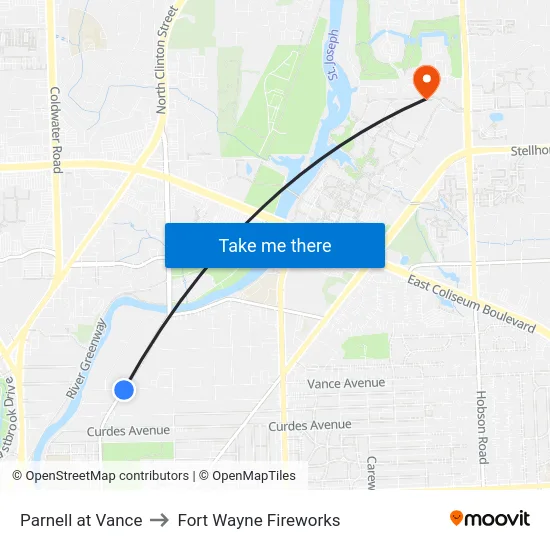 Parnell at Vance to Fort Wayne Fireworks map