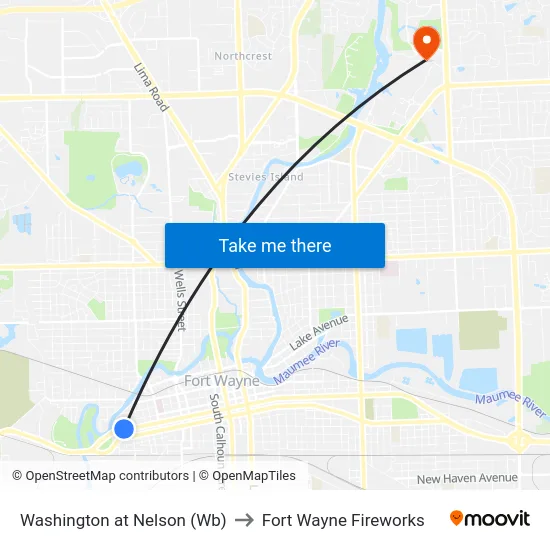 Washington at Nelson (Wb) to Fort Wayne Fireworks map