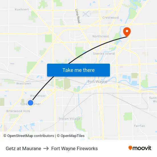 Getz at Maurane to Fort Wayne Fireworks map