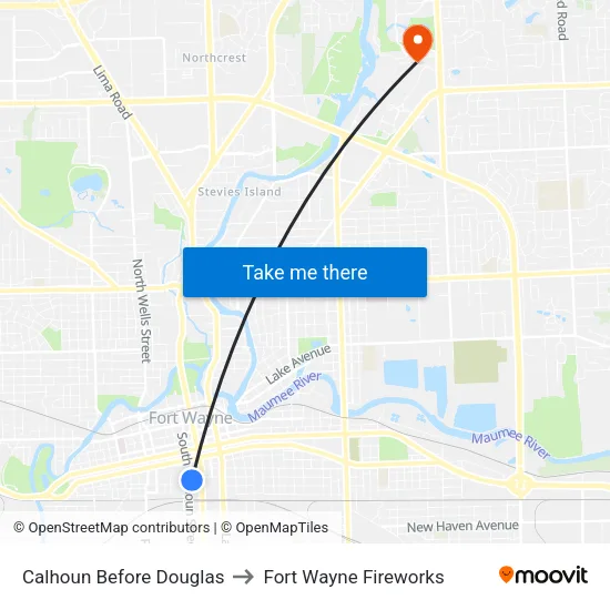 Calhoun Before Douglas to Fort Wayne Fireworks map