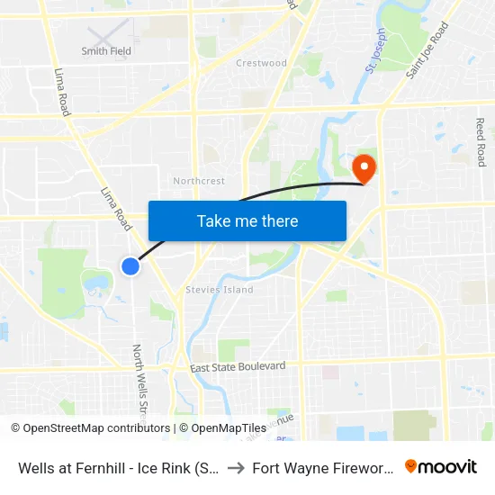 Wells at Fernhill - Ice Rink (Sb) to Fort Wayne Fireworks map