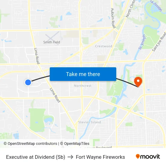 Executive at Dividend (Sb) to Fort Wayne Fireworks map