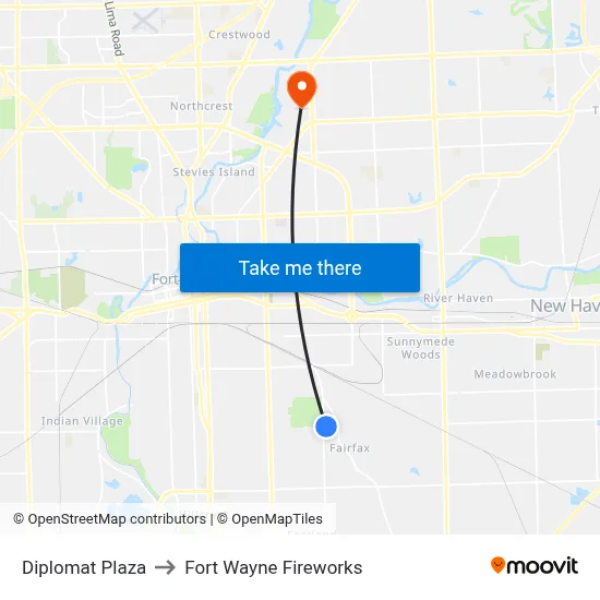 Diplomat Plaza to Fort Wayne Fireworks map
