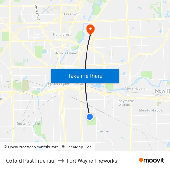 Oxford Past Fruehauf to Fort Wayne Fireworks map