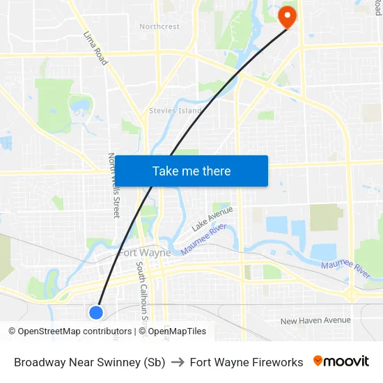 Broadway Near Swinney (Sb) to Fort Wayne Fireworks map