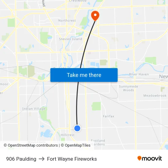 906 Paulding to Fort Wayne Fireworks map