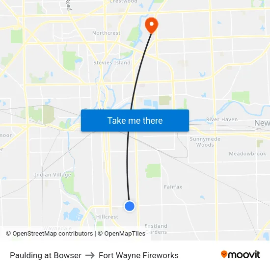 Paulding at Bowser to Fort Wayne Fireworks map
