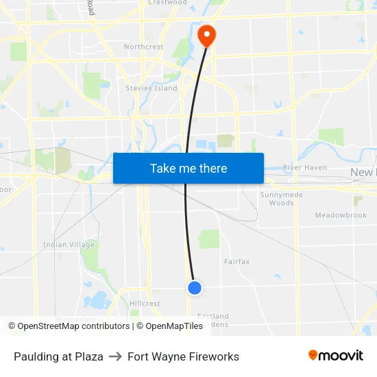 Paulding at Plaza to Fort Wayne Fireworks map