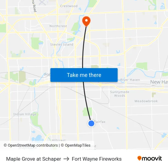 Maple Grove at Schaper to Fort Wayne Fireworks map