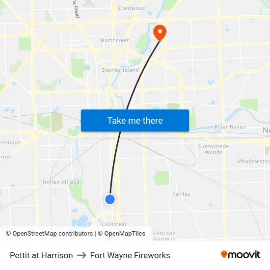 Pettit at Harrison to Fort Wayne Fireworks map