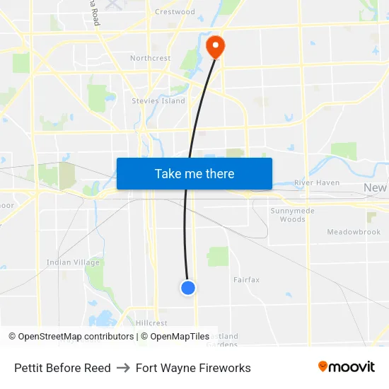 Pettit Before Reed to Fort Wayne Fireworks map