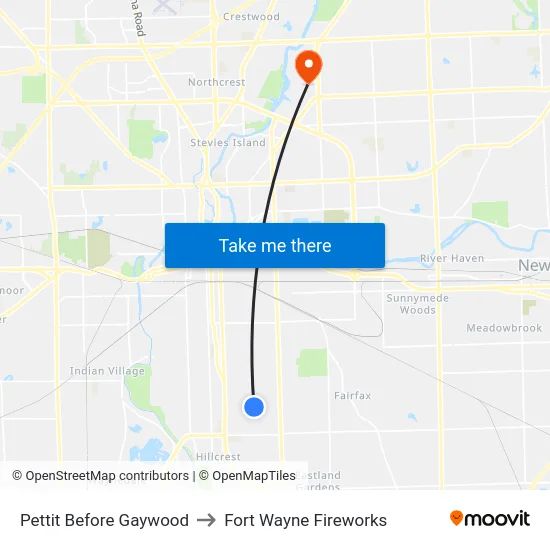 Pettit Before Gaywood to Fort Wayne Fireworks map