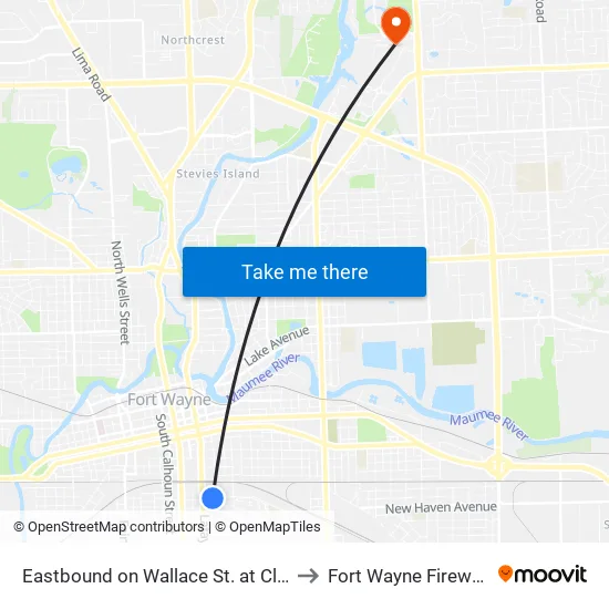 Hobson at Stellhorn to Fort Wayne Fireworks map