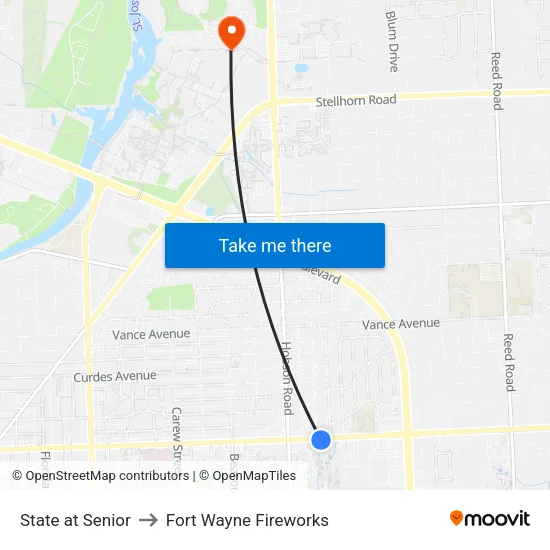 State at Senior to Fort Wayne Fireworks map