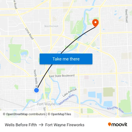 Wells Before Fifth to Fort Wayne Fireworks map