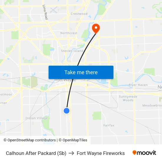 Calhoun After Packard (Sb) to Fort Wayne Fireworks map