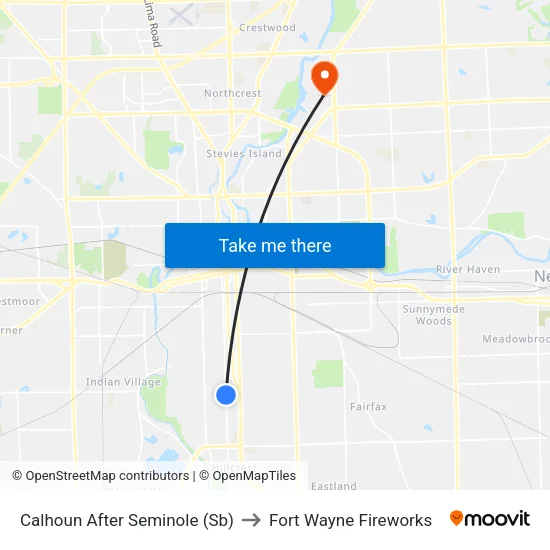 Calhoun After Seminole (Sb) to Fort Wayne Fireworks map