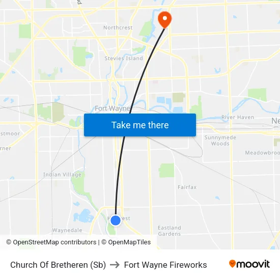 Church Of Bretheren (Sb) to Fort Wayne Fireworks map