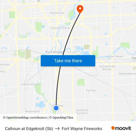 Calhoun at Edgeknoll (Sb) to Fort Wayne Fireworks map