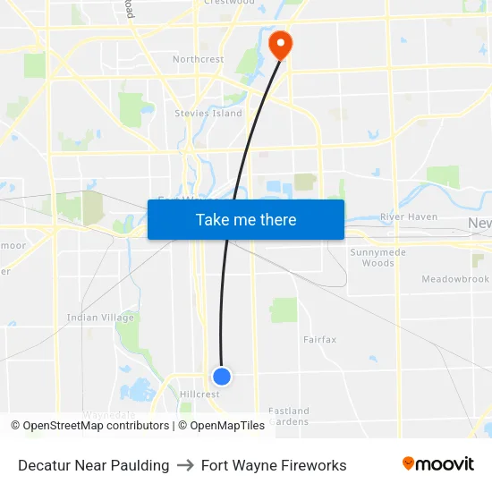 Decatur Near Paulding to Fort Wayne Fireworks map