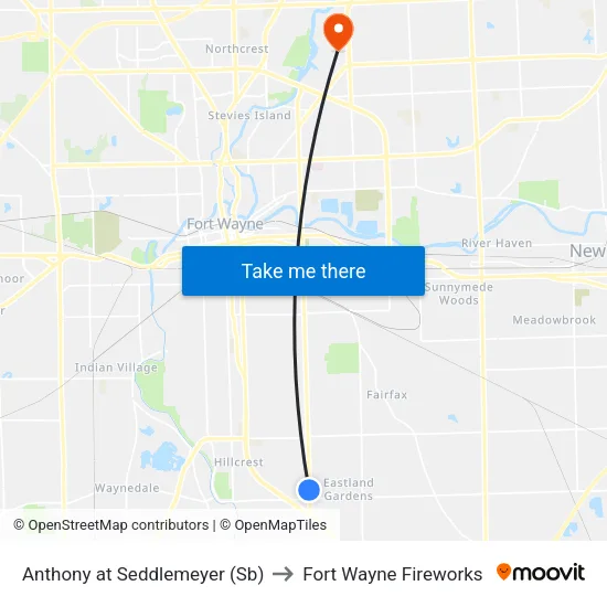 Anthony at Seddlemeyer (Sb) to Fort Wayne Fireworks map