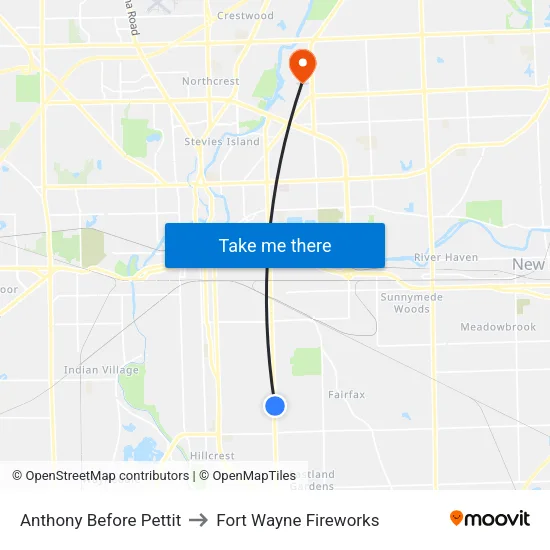 Anthony Before Pettit to Fort Wayne Fireworks map