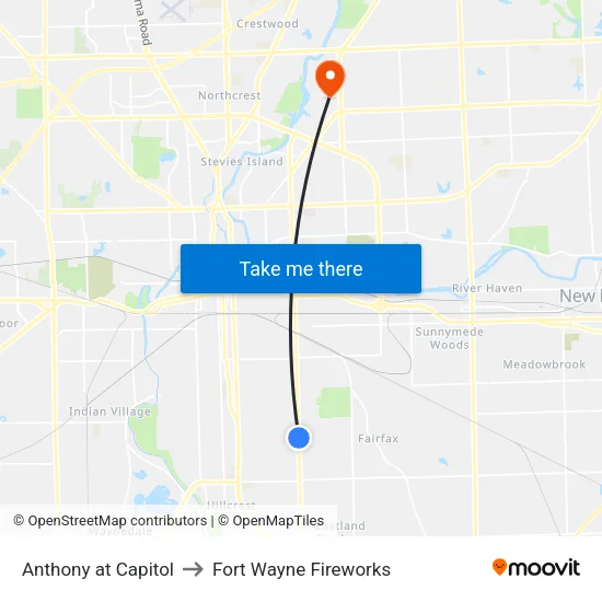 Anthony at Capitol to Fort Wayne Fireworks map