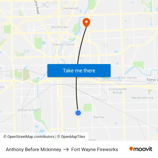 Anthony Before Mckinney to Fort Wayne Fireworks map