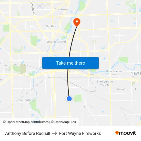 Anthony Before Rudisill to Fort Wayne Fireworks map