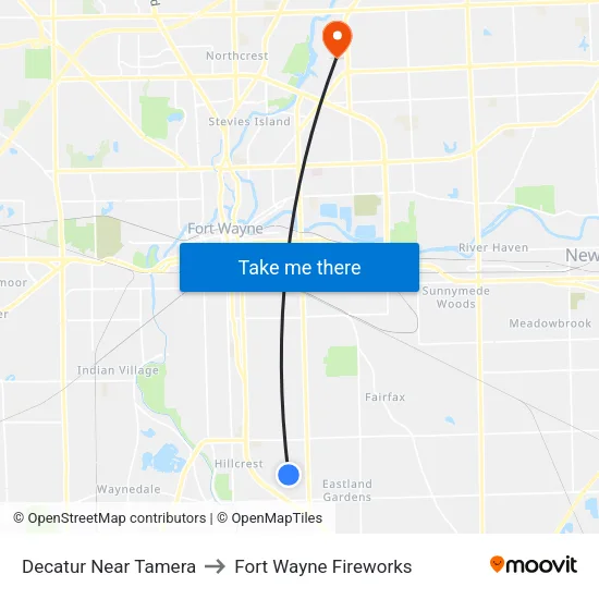 Decatur Near Tamera to Fort Wayne Fireworks map