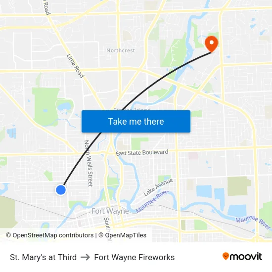 St. Mary's at Third to Fort Wayne Fireworks map