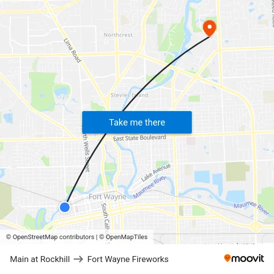 Main at Rockhill to Fort Wayne Fireworks map