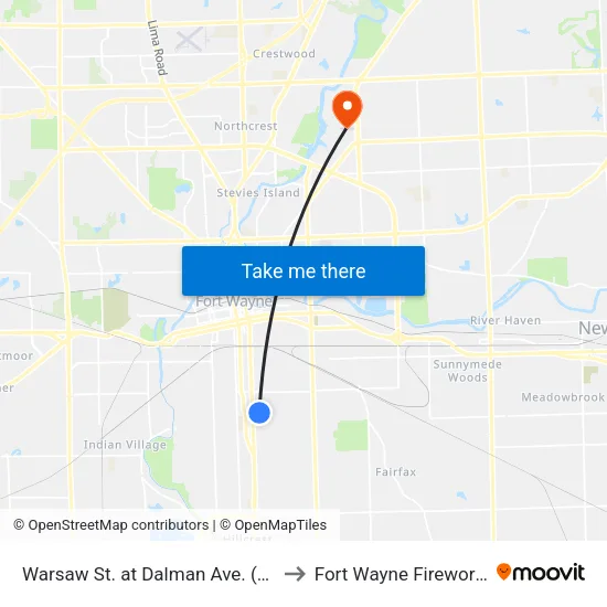 Warsaw St. at Dalman Ave. (Sb) to Fort Wayne Fireworks map