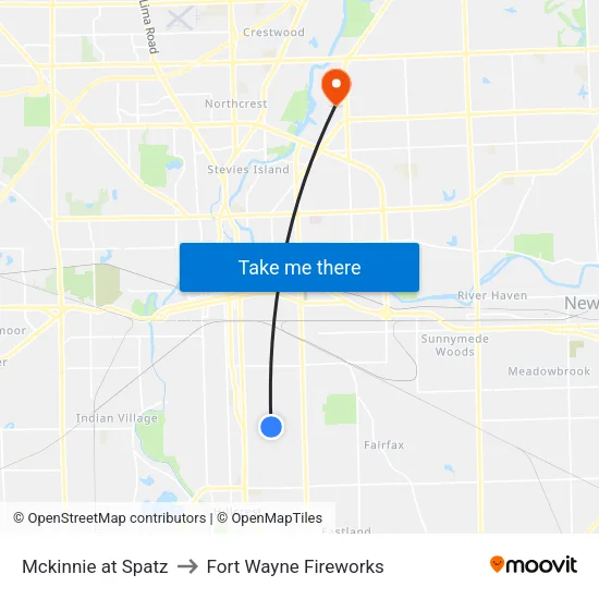 Mckinnie at Spatz to Fort Wayne Fireworks map