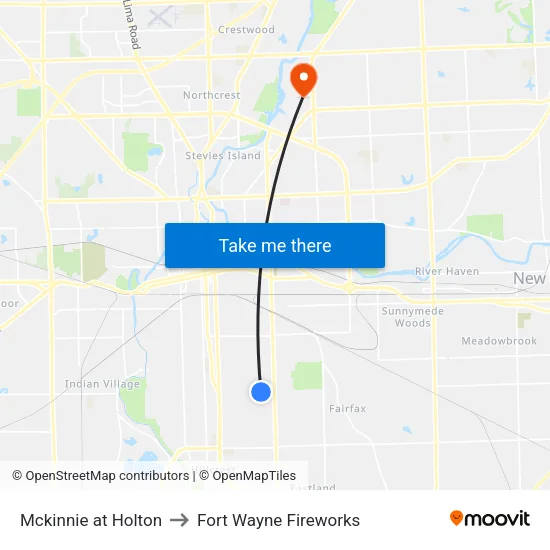 Mckinnie at Holton to Fort Wayne Fireworks map