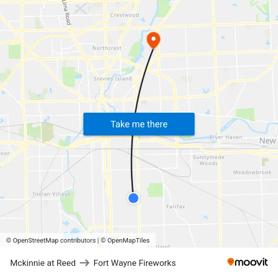 Mckinnie at Reed to Fort Wayne Fireworks map