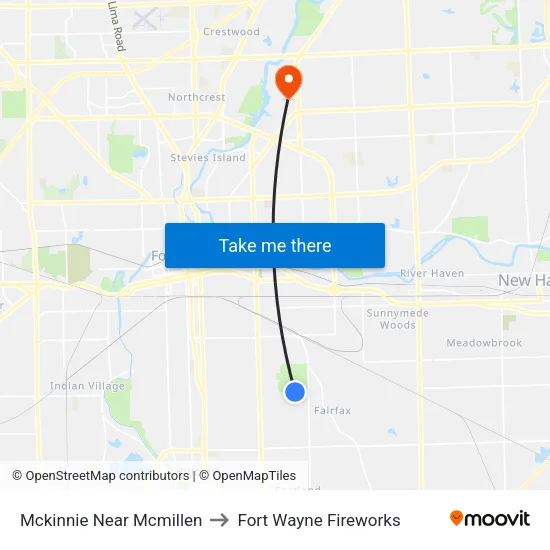 Mckinnie Near Mcmillen to Fort Wayne Fireworks map