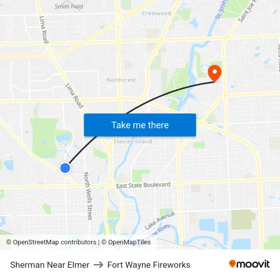 Sherman Near Elmer to Fort Wayne Fireworks map