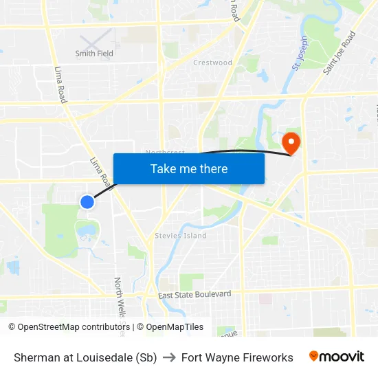 Sherman at Louisedale (Sb) to Fort Wayne Fireworks map