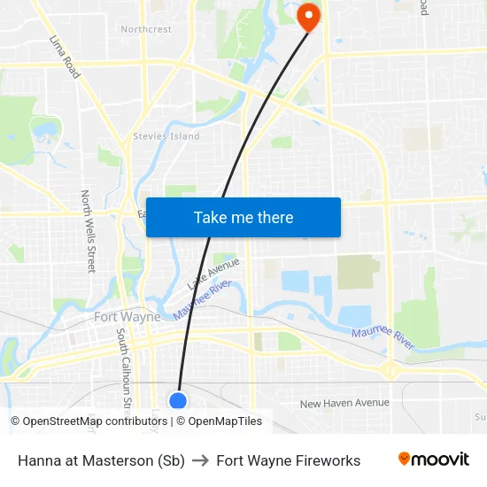 Hanna at Masterson (Sb) to Fort Wayne Fireworks map