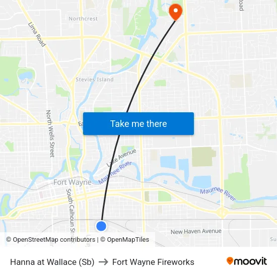 Hanna at Wallace (Sb) to Fort Wayne Fireworks map