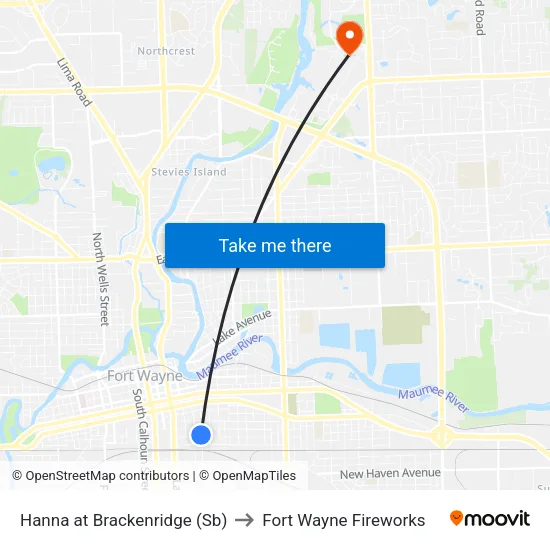 Hanna at Brackenridge (Sb) to Fort Wayne Fireworks map