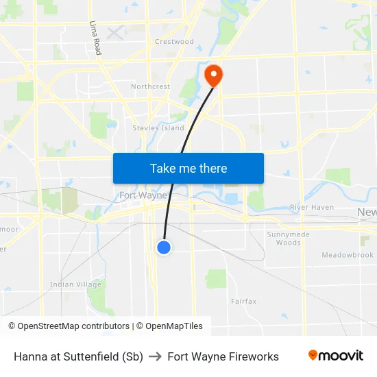 Hanna at Suttenfield (Sb) to Fort Wayne Fireworks map