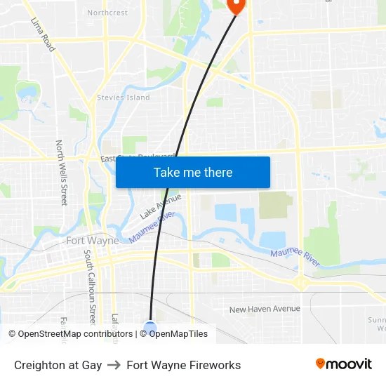 Creighton at Gay to Fort Wayne Fireworks map